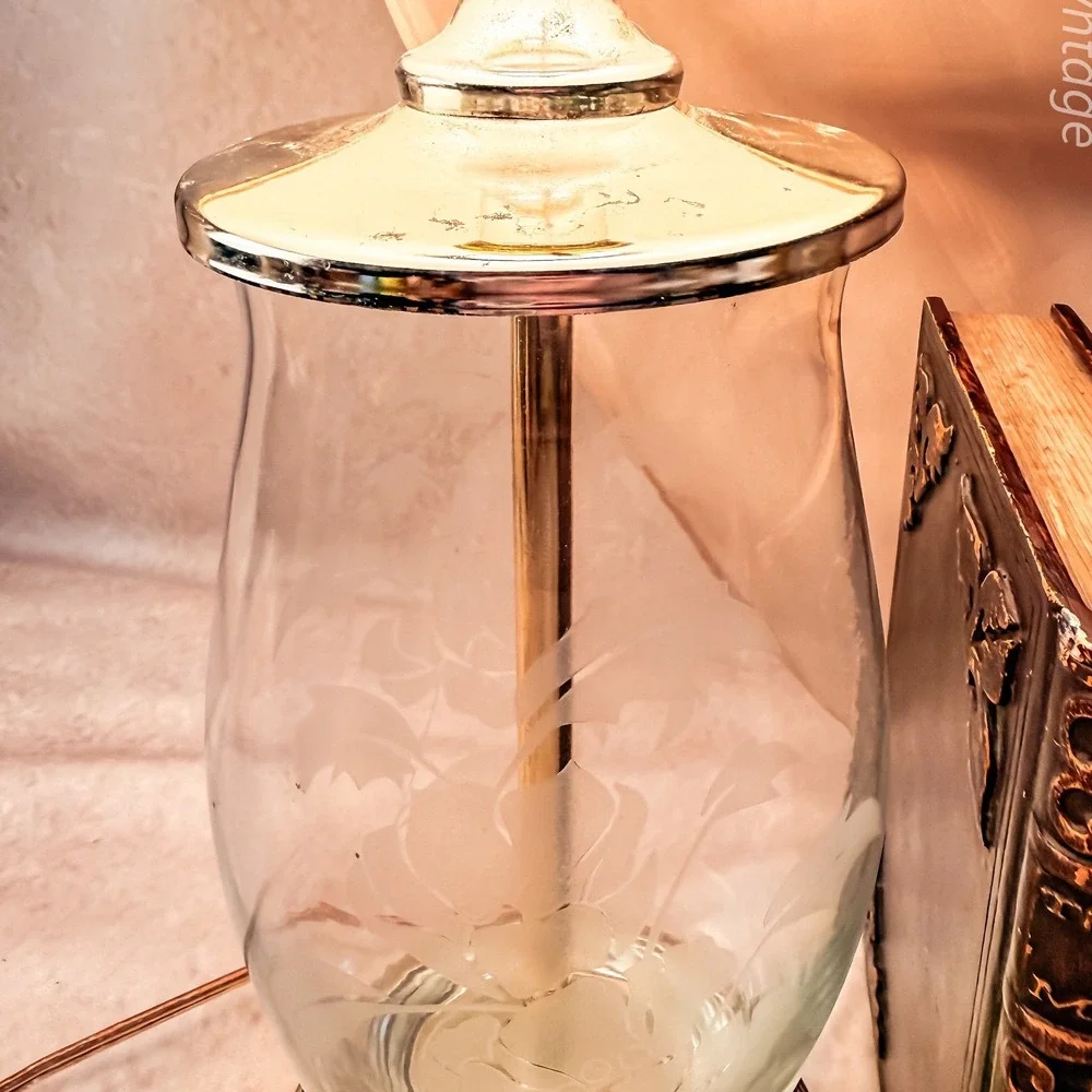 Floral Etched Glass Lamp